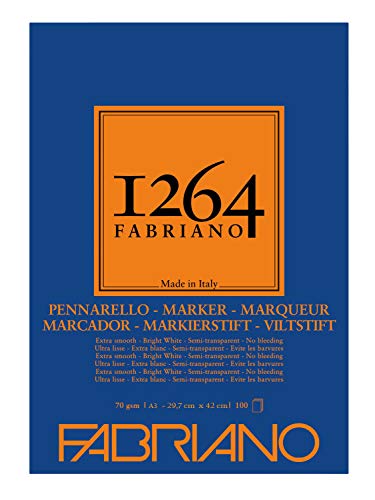Fabriano 19100641 Honsell 19100640-Fabriano - Bloc de dibujo (70 g/m², papel DIN extrablanco, semitransparente, para rotuladores a base de alcohol, disolvente y agua, 100 hojas)