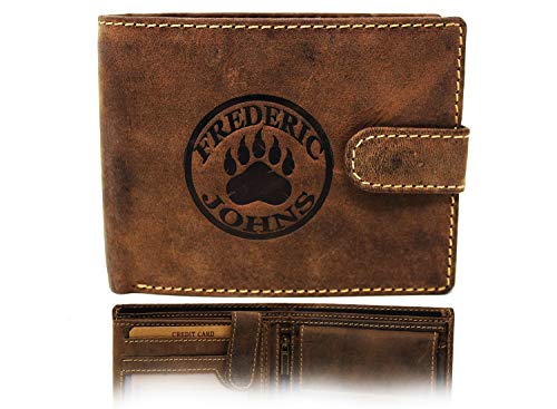 Frédéric & Johns ® - Cartera de Cuero para Hombre - Cartera Vintage - Cartera de Cuero - Cuero auténtico - Cartera RFID - Tarjetas, Moneda, Billetes - Idea de Regalo - Modelo Wood (Marrón2)