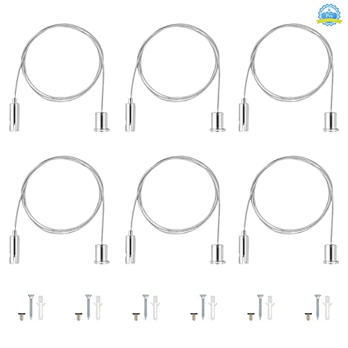 6pcs Cable para Colgar Cuadros 1.5mm×1m Juego de Cuerda Alambre de Acero Inoxidable con Tornillo y Manga de Expansión, Kit de Cables para Colgar Ajustable para Luces Fotos Ropa Espejo, Carga 30kg