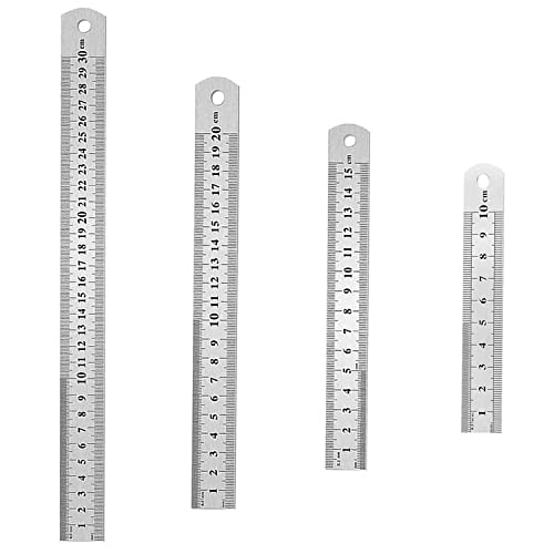 ZIOYA 4pcs Regla de Metal Regla de Acero Inoxidable Regla de Medición de Escala de Doble para Estudiante Ingeniero Arquitecto Profesor 10 15 20 30 cm