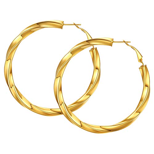 Pendientes Dorados 30mm para Mujeres Aros Redondos Finos Trenzados 5mm Acero Inoxidable 316L Joyerías Simples Elegantes de Moda para Regalo Cumpleaños Aniversario