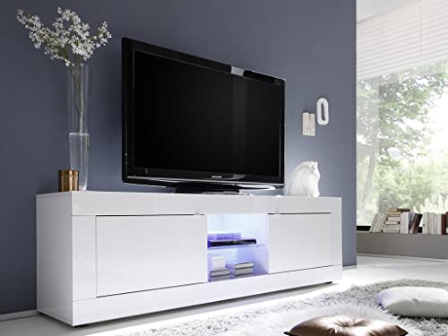 Venta-Unica - Mueble TV COMETE - Leds - 2 Puertas - Blanco Lacado