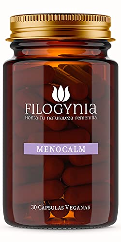 Filogynia Menocalm - Cápsulas Veganas para Mujeres Durante la Menopausia | Fabricado en España | Bienestar Femenino,Complemento Alimenticio con Ingredientes Naturales | Estrógenos Mujer | 30 Cápsulas