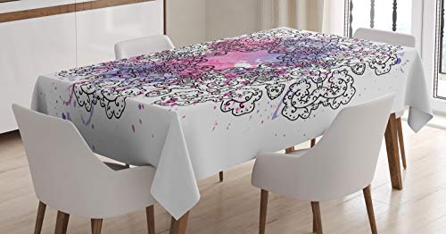 ABAKUHAUS Acuarela Mantele, Zentangle Arte de la Mandala, Fácil de Limpiar Colores Firmes y Durables Lavable Personalizado, 140 x 240 cm, Púrpura Rosa y Gris Oscuro