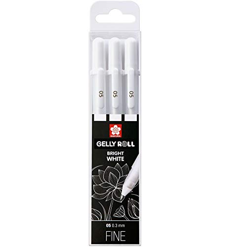 SAKURA Rollo de gel, blanco, 3 bolígrafos, blanco brillante, en una funda, tamaño fino 05