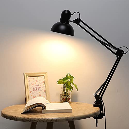 Chao Zan E27 Lámpara de escritorio, con brazo articulado giratorio, diseño vintage retro, sin iluminador(Bombilla), color(negro) (D)