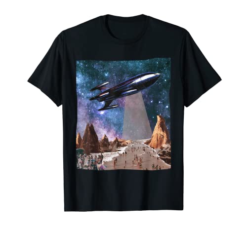 Arte de collage de ciencia ficción de nave espacial para amante de Marte Camiseta