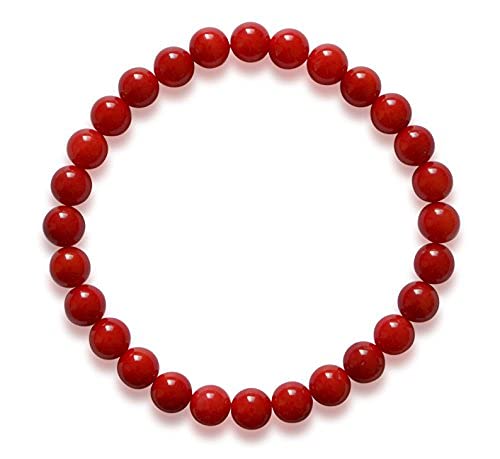 Vifaleno Pulsera de Coral, Natural, Rojo, 4 mm, Estirable