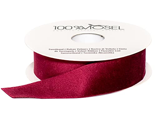 100%Mosel Cinta decorativa de terciopelo, color burdeos (2,5 cm x 10 m), color rojo burdeos