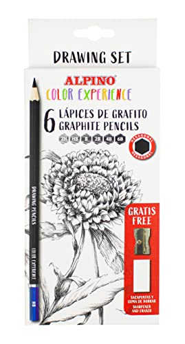 Alpino Color Experience 6 Lápices de Grafito para dibujo artístico + Sacapuntas + Goma de borrar |Lápices Profesionales de Dibujo | Lápices para Regalar