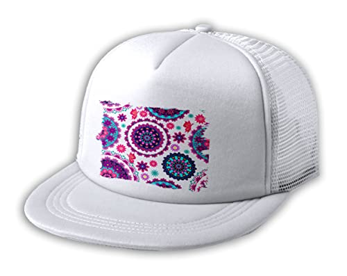 MERCHANDMANIA Gorra 5 Paneles REDECILLA Trasera Motivo Flores Rosas carmesi Colores Adorno Estilo Rapero.