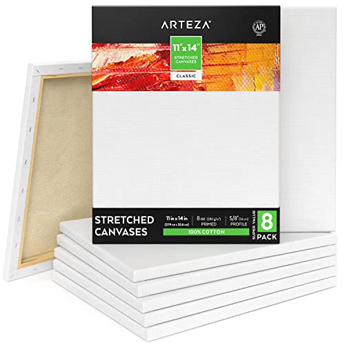 Arteza Lienzo para pintar cuadros | 28x35,5 cm | Pack de 8 | 100% algodón | Lienzos en blanco para óleo, acrílicos y acuarelas | para artistas profesionales, aficionados y principiantes