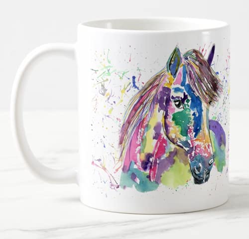 Pony Horse Pet - Taza de acuarela, diseño de arco iris, regalo, cumpleaños, trabajo, oficina, té de Navidad (blanco)