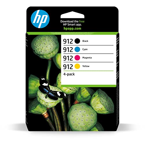 HP 912 6ZC74AE, Negro, Cian, Magenta y Amarillo, Cartuchos de Tinta Originales, Pack de 4, Para impresoras HP OfficeJet ProAll-in-One; HP OfficeJetAll-in-Oneserie 8000