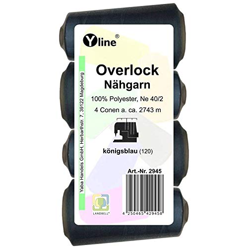 4 bobinas Overlock, hilo de coser color azul rey, 2743 m, NE 40/2, 100 % poliéster, hilo para máquinas de coser, 2945