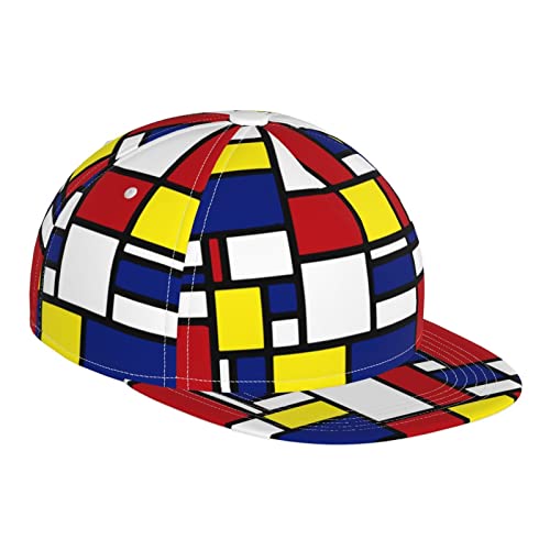 Gorra de béisbol estilo Mondrian unisex con ala plana y ajustable, Estilo Mondrian, Talla única