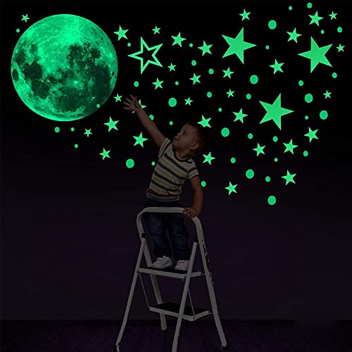 KLOP256 435 Piezas Estrellas Fosforescentes Luminosas Pegatinas Luminosas Luna Y Estrellas Gomettes Fluorescentes Brillan en la Oscuridad para Bebé Habitaciones Niños Techo Pared Decoración