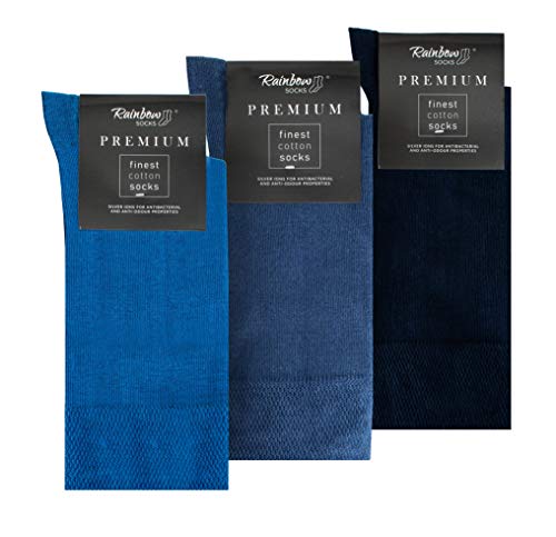 Rainbow Socks - Hombre Elegantes Calcetines Antibacterianos con Iones de Plata Azul Jeans de Colores Azul Oscuro - Talla 44-46