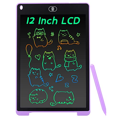 Coolzon Tableta de Escritura Color LCD 12 Pulgadas, Pizarra Digital Infantil, Portátil Tableta Gráfica Dibujo Borrable para niños y Adultos con Botón de Bloqueo para Hogar Escuela Oficina, Violeta