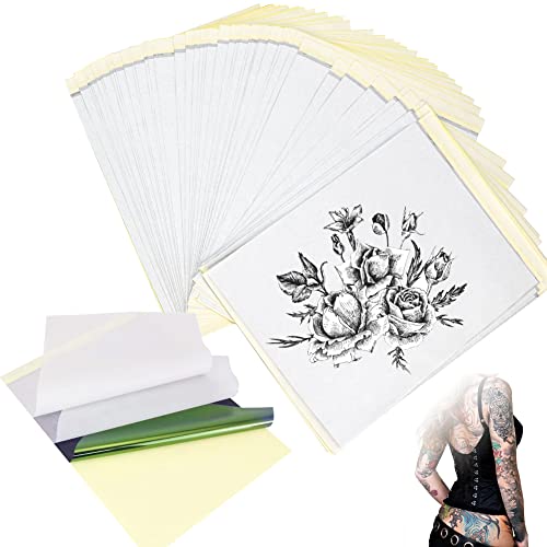 THATSRAD 50PZS Papel Transfer Tattoo, Papel de Transferencia para Tatuajes, Papel de Calco Tattoos, Papel de Carbón A4 Papel Hectografico Tattoo Impresora, Papel de Grafito para de Pasar Tattoo a Piel