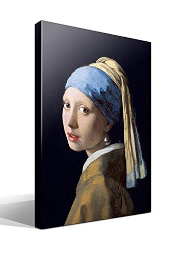 Cuadro wallart - La joven de la perla de Johannes Jan Vermeer - Impresión sobre Lienzo de Algodón 100% - Bastidor de Madera 3x3cm - Ancho: 55cm - Alto: 40cm