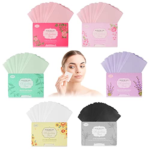 Papel Secante de Aceite 6 Paquetes Hojas Papel absorbente de aceite facial natural 6 Colors absorbentes aceite Papel para Limpieza Facial ¡cuidado O Maquillaj (Mujer y Hombre)