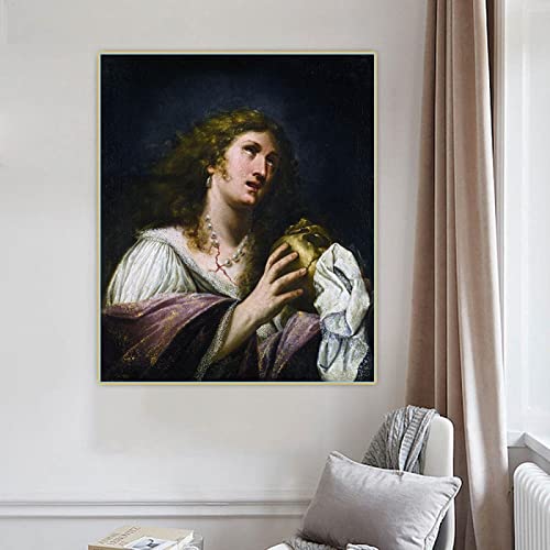 SDVIB Artemisia Gentileschi María Magdalena, sosteniendo una calavera Lienzo Pintura al óleo Obra de arte Imagen Decoración para el hogar Impresiones en lienzo 40x60cm Sin marco