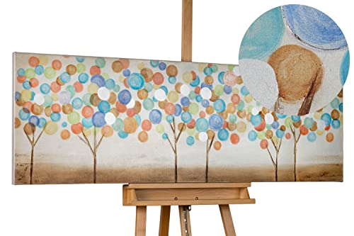 Kunstloft Cuadro decorativo | 100% PINTADO A MANO | 150x50cm | Pintura 'Hojas de otoño multicolor' | Bosques y árboles | Multicolor Blanco | Cuadro moderno en lienzo