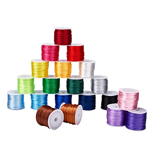 PandaHall Cordón de nailon satinado de 20 colores, cordón de seda de 2 mm, cordón de cuerda de cuerda de cuerda de árbol de Navidad para nudo chino, macramé, recorte, fabricación de joyas, 200 yardas