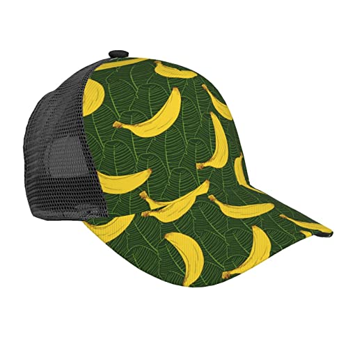 ZORIN Gorra de béisbol unisex con diseño de plátano y hojas 3D, ajustable, gorra de camionero, hip hop, a cuadros, curvada, color negro, Negro, Talla única