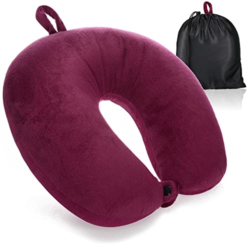 com-four® Almohada para el Cuello Premium - Almohada para el Cuello con Espuma viscoelástica - cojín para el Cuello para Adultos - Almohada de Viaje Suave y Aterciopelada (Rojo Burdeos)