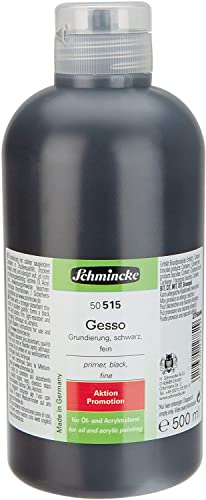 Schmincke - Gesso, 50 515 028, 500 ml, imprimación negra, resistente a la luz y al envejecimiento, para pinturas al óleo y acrílicas, lista para usar, imprimación para lienzos.