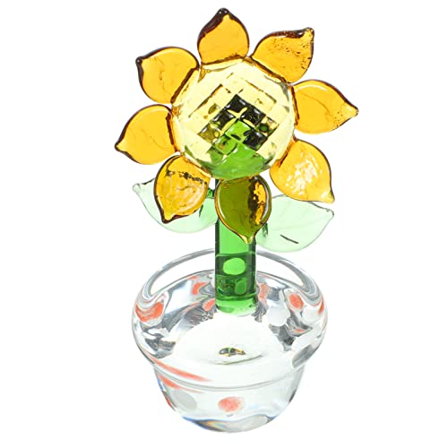 HOMSFOU Estatuilla De Girasol De Cristal Pintada A Mano Arte Soplado Ramo De Cristal Estatua De Flor Pequeño Adorno De Girasol Coleccionables De Pisapapeles para Decoración De Mesa De