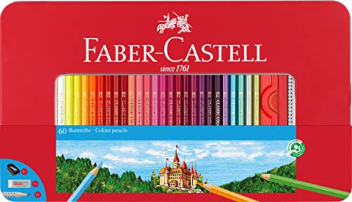 Faber-Castell 115894 - Estuche de metal con 60 lápices de color, con forma hexagonal