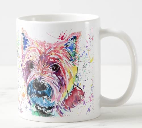Vixar West Highland Terrier Scottish Pet acuarela arco iris arte taza regalo cumpleaños trabajo oficina Navidad té café (blanco)