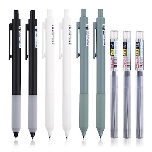 Bewudy 6pcs portaminas, lindo juego de portaminas, 0.5mm estético lápiz de artista con 3 tubos de recambio de lápiz retráctil para dibujar para la escuela o suministros de oficina