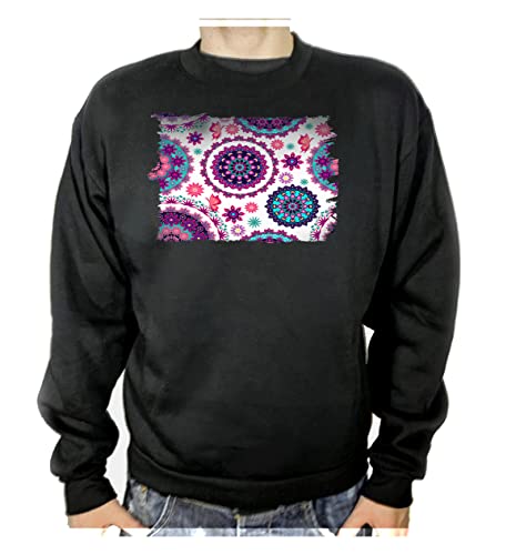 MERCHANDMANIA Sudadera Negra Motivo Flores Rosas carmesi Colores Adorno Adulto Poliester algodón Sweatshirt.