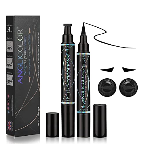 Anglicolor Sello delineador de ojos - 2 bolígrafos alado, para todas las formas de ojos, Perfect Wing Cat Eye Liner, resistente al agua y a prueba de manchas (Estándar 10cm)