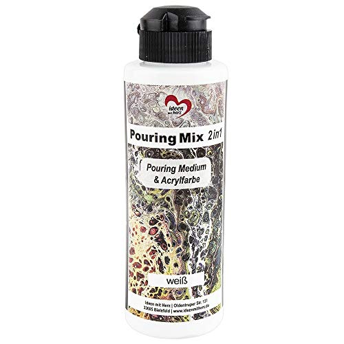 Ideen mit Herz Pouring Mix 2 en1 Bote de pintura acrílica y sustancia para el vertido, 180 ml, no es necesario mezclar con líquidos, sustancias o aceite de silicona (blanco)