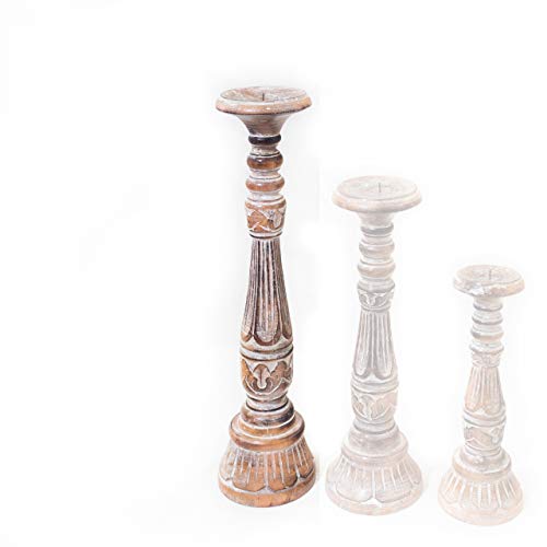 Candelabro Saphire Tallado en Madera y Acabado Blanco decapado, Grande