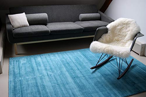 floor factory Alfombra Moderna Lounge Azul Turquesa 160x230cm moqueta Estilo Vintage Noble y Sedosa