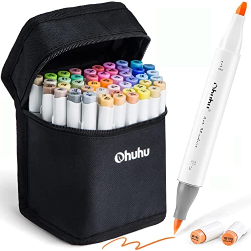 Ohuhu 48 rotuladores artísticos de colores con doble punta Rotuladores para niños, artistas, estudiantes de dibujo, ideales para dibujar, colorear, caligrafía, subrayar o hacer ilustraciones