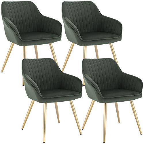 Lestarain 4X Sillas de Comedor Dining Chairs Sillas Tapizadas Paquete de 4 Sillas Cocina Nórdicas Terciopelo Sillas Bar Metal Silla de Oficina Verde Oscuro