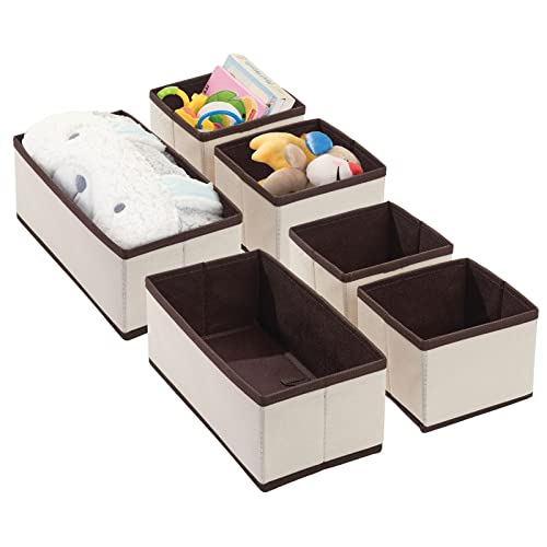 mDesign Juego de 6 cajas para guardar ropa – Organizador de armario en 2 tamaños para el dormitorio infantil – Cajas organizadoras de fibra sintética con bonito diseño – crema/marrón