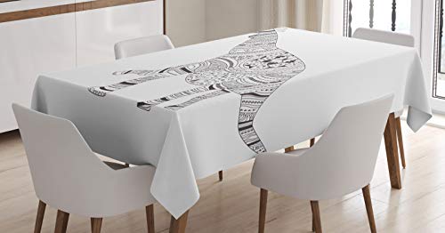 ABAKUHAUS Dino Mantele, Dinosaurio Monocromo Zentangle, Fácil de Limpiar Colores Firmes y Durables Lavable Personalizado, 140 x 200 cm, Oscuro Gris Pardo y Negro