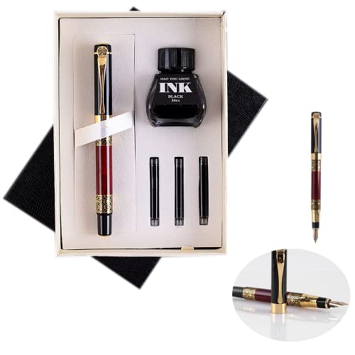 CINY Juego de Plumas Estilográficas, Juego De Plumas De Caligrafía, Incluye 1 Tinta Negra, 3 Convertidores De Recarga De Tinta, Estuche De Regalo, Regalos De Empresa Perfectos Para Hombres y Mujeres