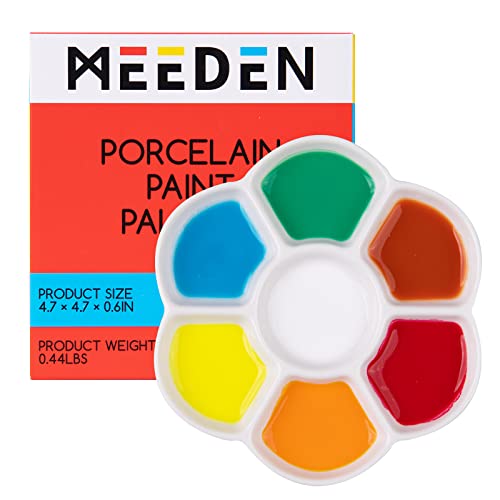 MEEDEN 7 - Pocillos Estudio Porcelana Pintura Paleta con Paquete de Caja de Color,Bandeja de Mezcla de Colores para Artistas de 12 cm(4,7 Pulgadas) para Pintura de Acuarela Gouache, Redonda, Blanca