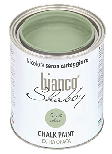 biancoShabby® Chalk Paint Verde Salvia Pintura Shabby Chic Vintage para Muebles y Paredes Extra Mate vuelva a dar color fácilmente todo tipo de material sin lijar (1 l Paquete de 1)