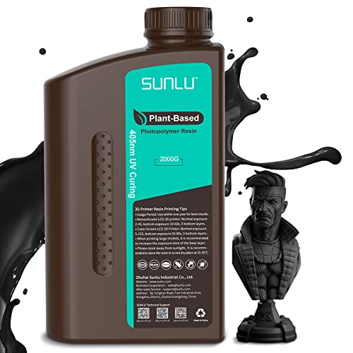 SUNLU Impresora 3D Resina a Base de Plantas 2kg, 405nm UV Impresión 3D Resina Fotopolímero, Resina de Bajo Olor para 4K/6K/8K LCD/DLP/SLA Impresoras 3D, Ecológico, Curado Rápido, Negro 2000g