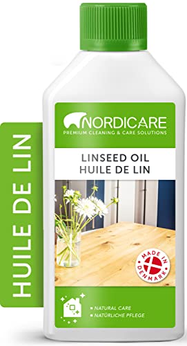 Nordicare Aceite de linaza [500ml] para la protección de la madera I Barniz de aceite de linaza para el interior I Aceite cocido de linaza para muebles, aceite de madera, aceite de lino